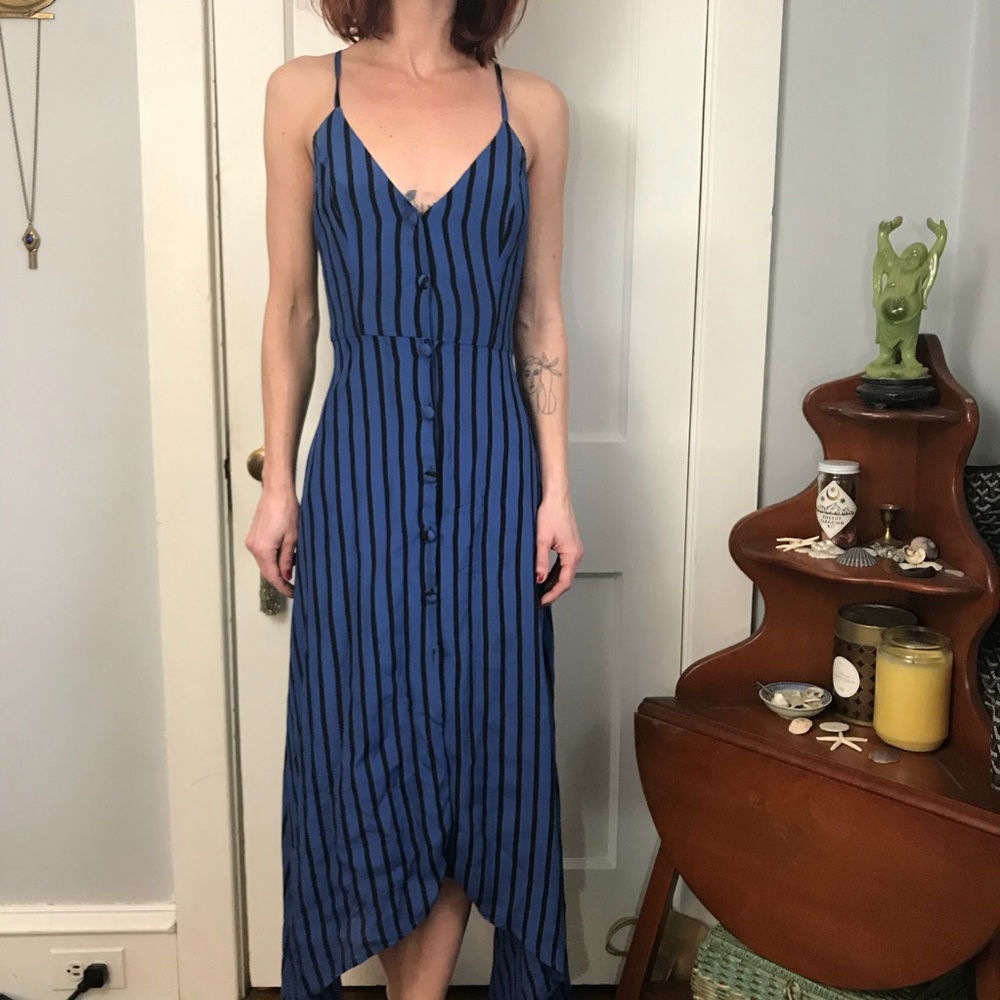 Reformation Blue Button Down Asymmetrical Dress